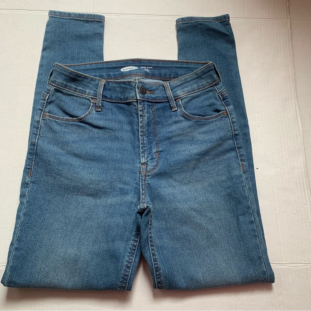 Old Navy Women's Blue Jeans Size 0 Super Skinny Ankle Long High Rise EUC